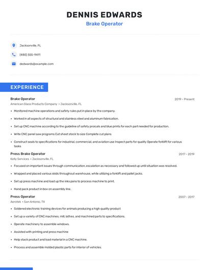 Brake Operator Resume