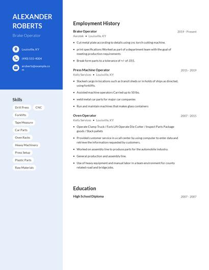 Brake Operator Resume