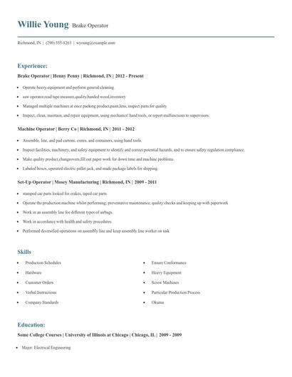 Brake Operator Resume