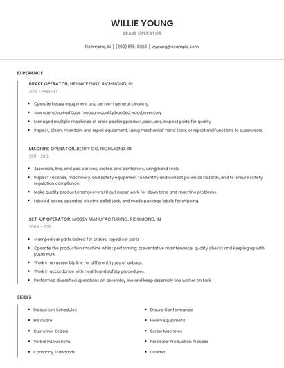 Brake Operator Resume