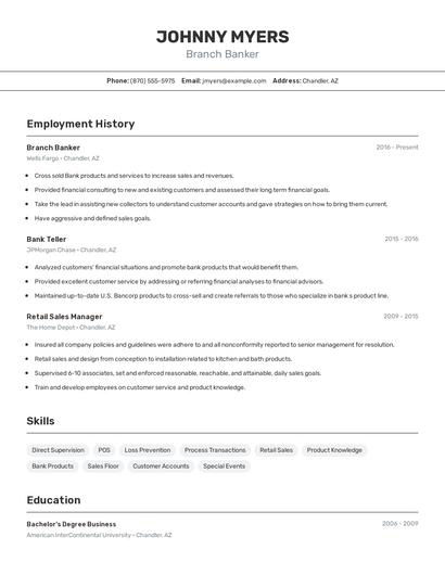 Branch Banker Resume