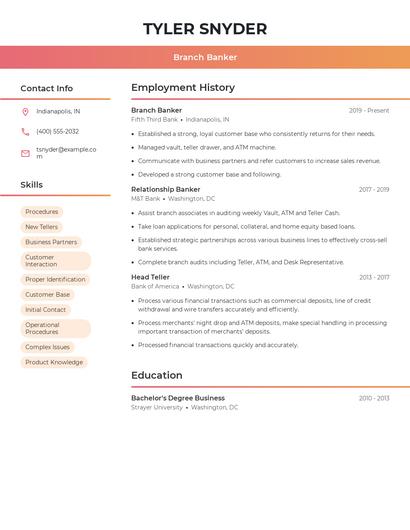 Branch Banker Resume