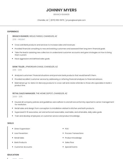 Branch Banker Resume
