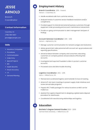 Branch Coordinator Resume