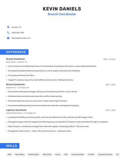 Branch Coordinator Resume