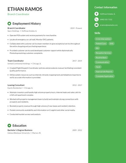 Branch Coordinator Resume