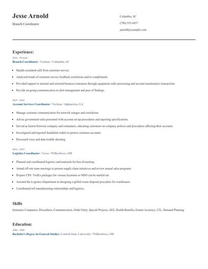 Branch Coordinator Resume