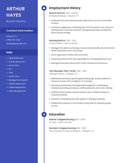 Branch Director Resume