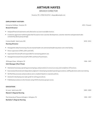 Branch Director Resume