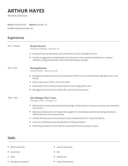 Branch Director Resume