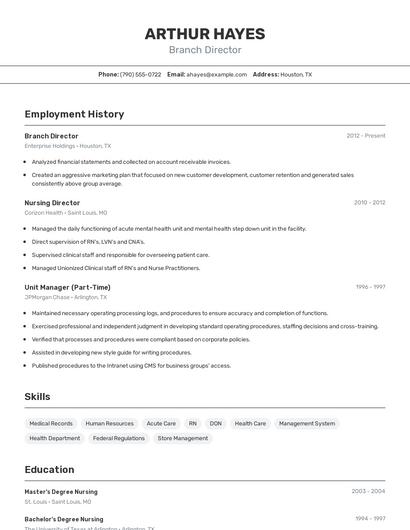Branch Director Resume