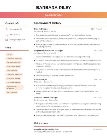 Branch Director Resume