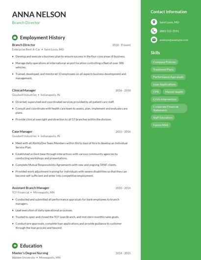 Branch Director Resume