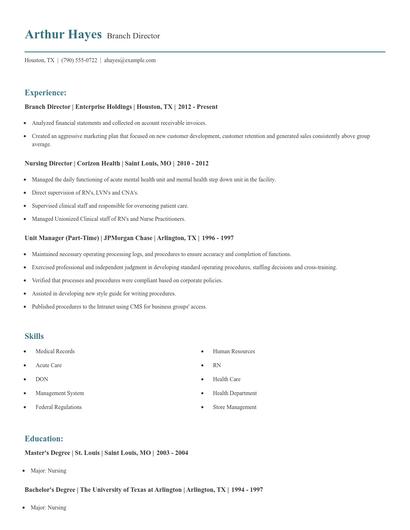 Branch Director Resume