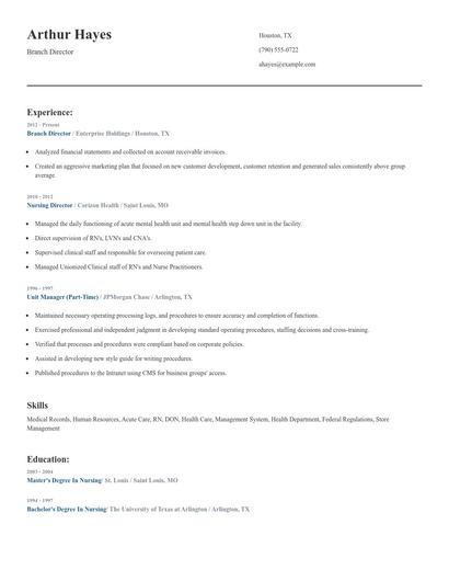 Branch Director Resume