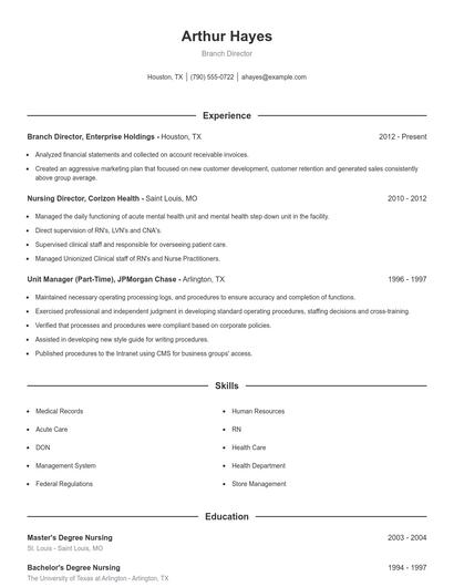 Branch Director Resume