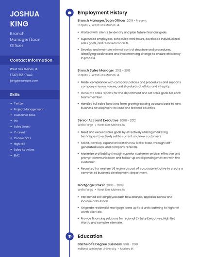 Branch Manager/Loan Officer Resume