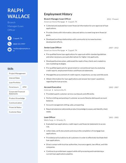 Branch Manager/Loan Officer Resume