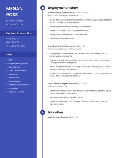 Branch Office Administrator Resume