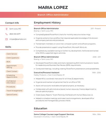 Branch Office Administrator Resume