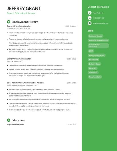 Branch Office Administrator Resume