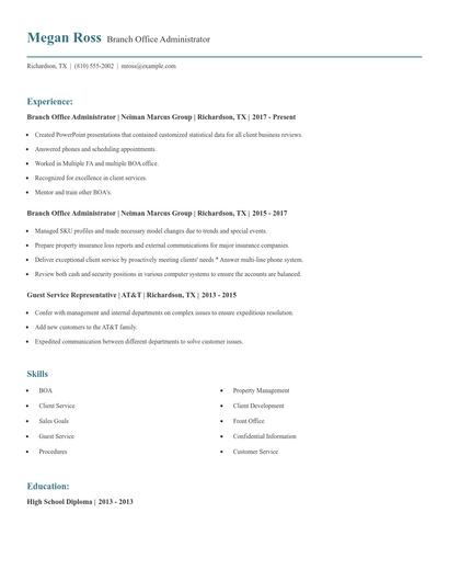 Branch Office Administrator Resume