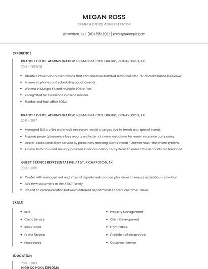 Branch Office Administrator Resume