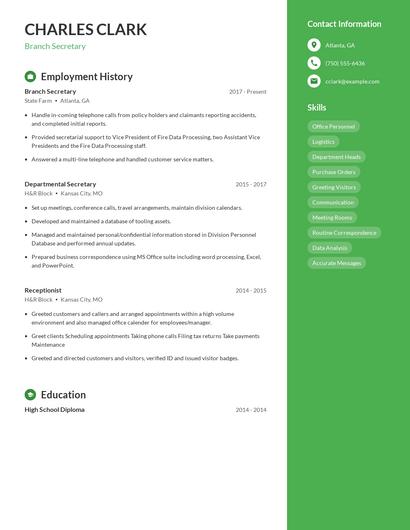 Branch Secretary Resume