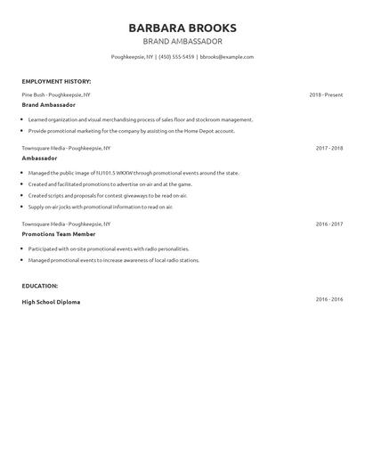 Brand Ambassador Resume