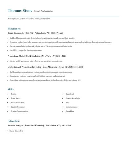 Brand Ambassador Resume
