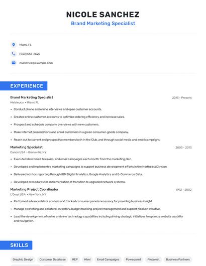 Brand Marketing Specialist Resume