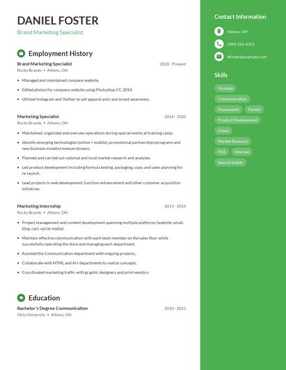 Brand Marketing Specialist Resume