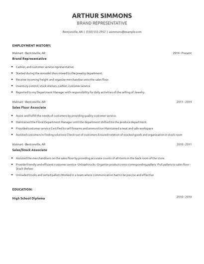 Brand Representative Resume