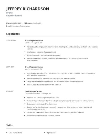 Brand Representative Resume