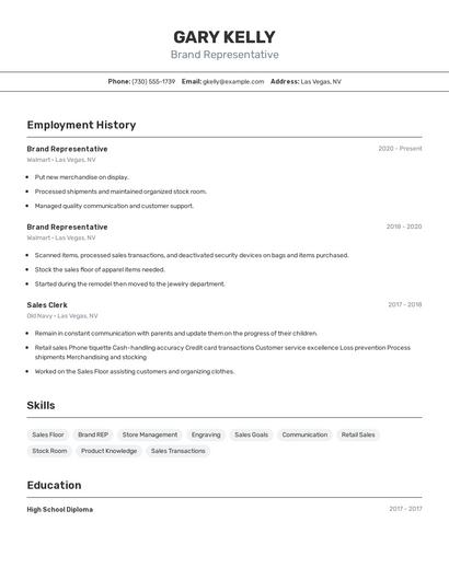 Brand Representative Resume