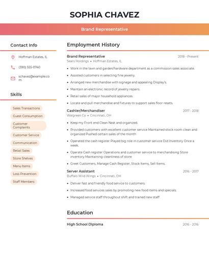 Brand Representative Resume