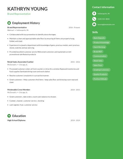 Brand Representative Resume