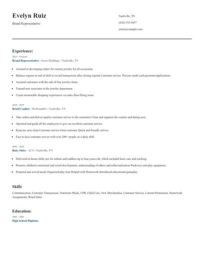 Brand Representative Resume
