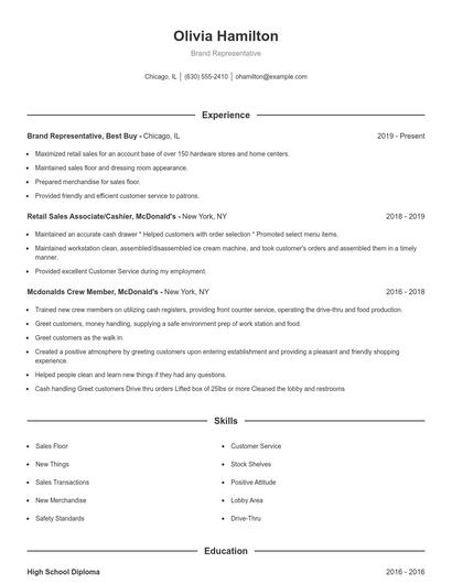 Brand Representative Resume