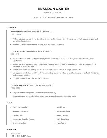 Brand Representative Resume
