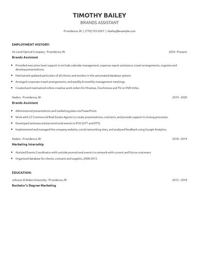 Brands Assistant Resume
