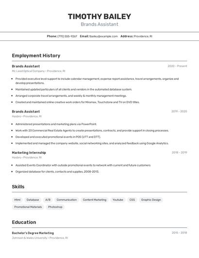 Brands Assistant Resume