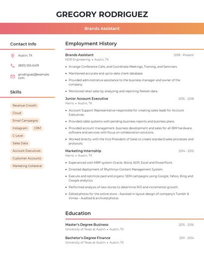 Brands Assistant Resume