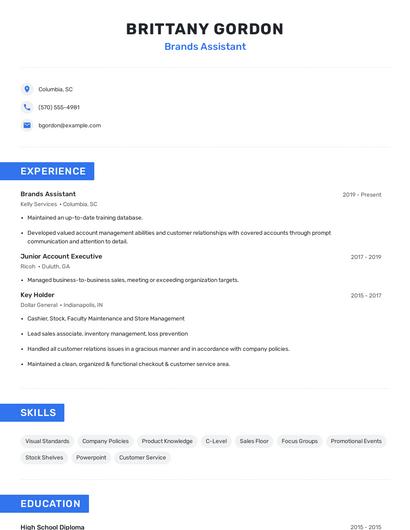 Brands Assistant Resume