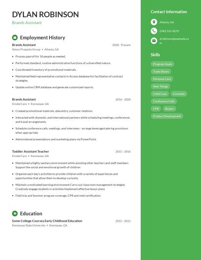 Brands Assistant Resume