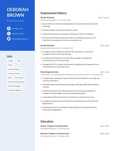 Brands Assistant Resume
