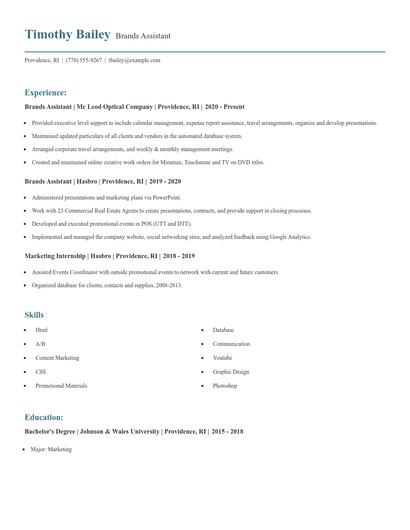 Brands Assistant Resume