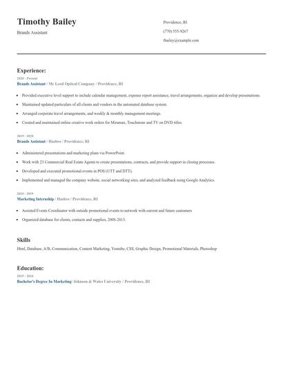 Brands Assistant Resume