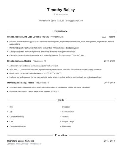Brands Assistant Resume