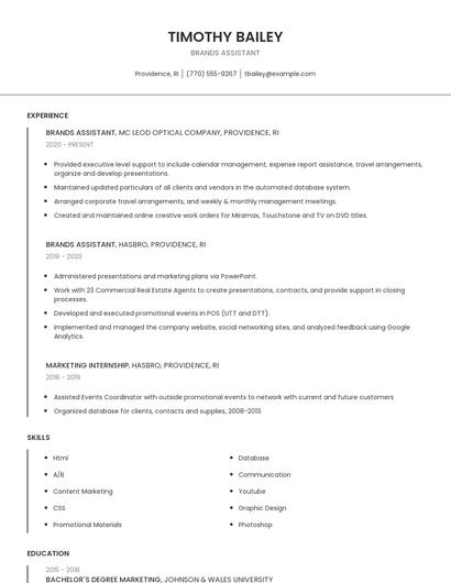 Brands Assistant Resume